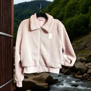 Haribo JCPenney‎ Bomber Jacket XL Juniors Full Zip Cropped Pockets Pink